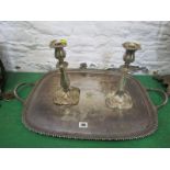 SHEFFIELD PLATE, pair of Georgian scroll square base 10" candle sticks, together with quality
