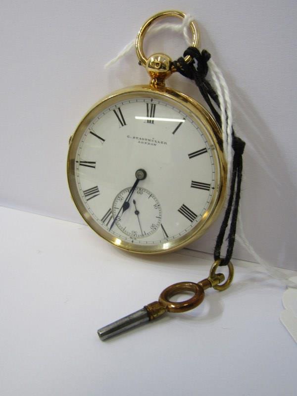 18ct YELLOW GOLD GENTLEMAN'S OPEN FACED POCKET WATCH, by Stadtmuller of London, presented to W - Image 2 of 5