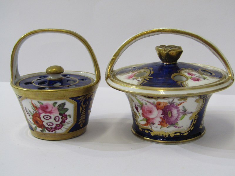 REGENCY PORCELAIN, gilded Royal Blue ground Derby style pot pourri basket, 3" height and similar