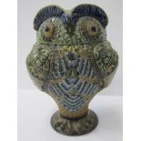DOULTON LAMBETH OWL, novelty Owl lidded jar, dated 1883, signed "AS", repair to main body, 7.5"