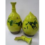 TURKISH POTTERY, pair of yellow slip glaze 12" vases, with green trailed decoration (1 vase requires