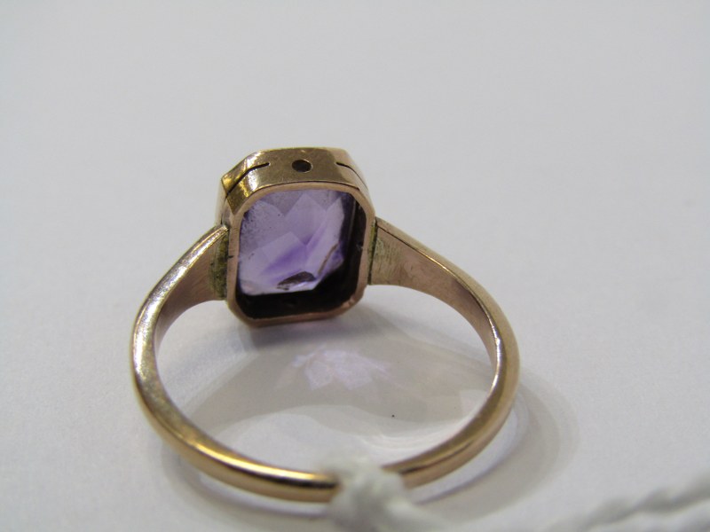 9CT YELLOW GOLD AMETHYST SET DRESS RING, rectangular cut, rub over set amethyst, size L - Image 3 of 3