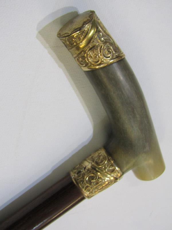 WALKING CANE, gold mounted horn handled walking cane - Image 3 of 3