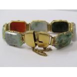 HIGH CARAT GOLD TESTS 18 MULTI COLOUR STONE, POSSIBLY JADE, BRACELET, total weight of