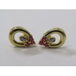 PAIR OF 18CT GOLD, RUBY & DIAMOND EARRINGS, with stud backs