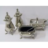 SILVER CRUET, 3 piece silver cruet and matching pepperette, Birmingham 1979, 147 grams weighable