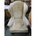 WING ARMCHAIR, Georgian style upholstered wing armchair on cabriole legs