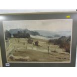 EDWARD WESSON, signed watercolour "Extensive Landscape", 12" x 19"