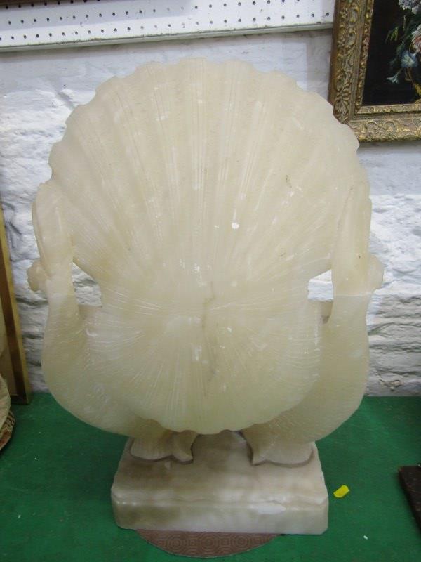 ITALIAN ALABASTER CARVING, 19th Century shell and fish table top display, 22" height - Image 4 of 4