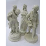 PARIAN, collection of 3 Victorian Continental Parian figures of Harvester, Boy giving Young Girl a