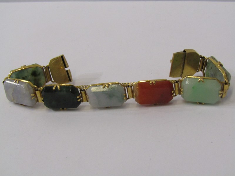 HIGH CARAT GOLD TESTS 18 MULTI COLOUR STONE, POSSIBLY JADE, BRACELET, total weight of - Image 2 of 2