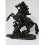 EQUESTRIAN BRONZE, Marley horse and handler group signed Coustou, 8" height