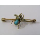 VINTAGE GOLD TURQUOISE & SEED PEARL BUG BROOCH