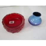 WHITEFRIARS, red sculptured glass red circular ash tray; also together with Moorcroft colour trial