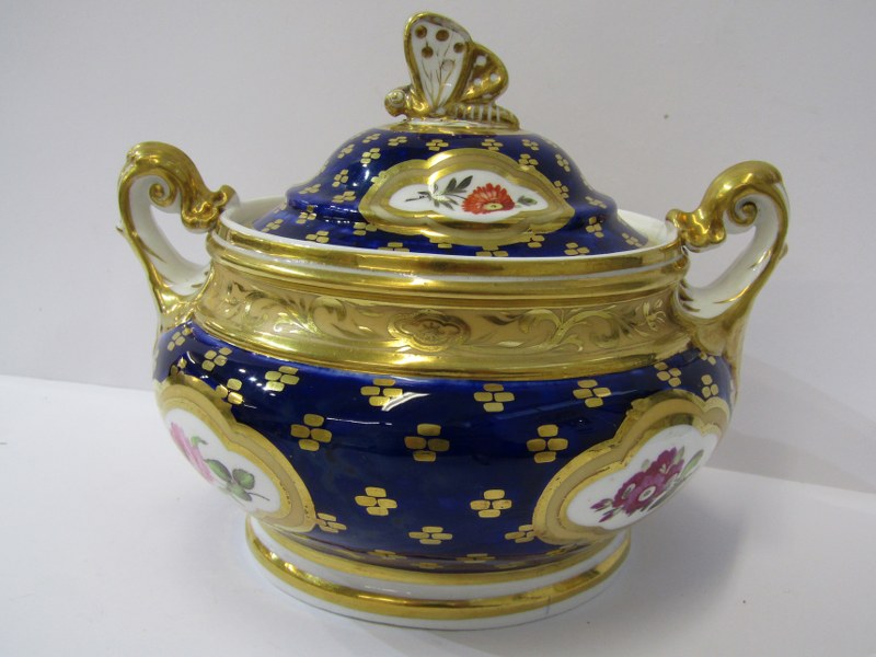 REGENCY RIDGWAY, gilded porcelain tea service, Royal Blue ground with reserves of floral sprays, - Image 3 of 8