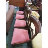 EARLY VICTORIAN DINING CHAIRS, set of 4 mahogany bar back dining chairs, drop-in seats with inverted