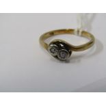 2 STONE DIAMOND BYPASS RING, 9ct gold ring with 2 illusion set diamonds, size 'R'