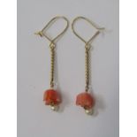 PAIR OF 9CT YELLOW GOLD CORAL & SEED PEARL ROSE EARRINGS