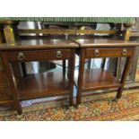 PAIR OF MAHOGANY BEDSIDE TABLES, frieze drawers with open shelf bases, 20" width