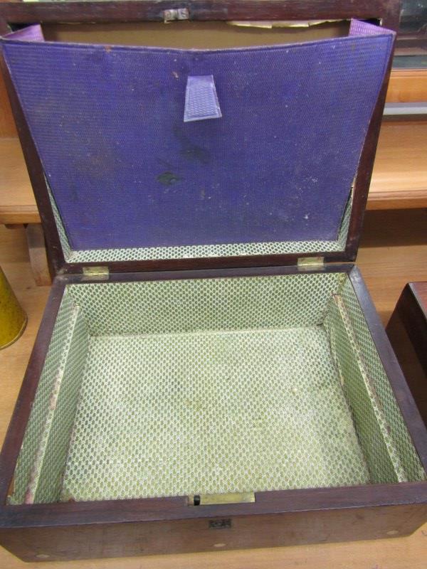 VICTORIAN BOXES, rosewood needlework box carcase; together with similar bone and mother-of-pearl - Image 3 of 5