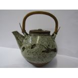 BERNARD LEACH POTTERY, glazed stonware teapot by Kenneth Quick, with cane handle and simple