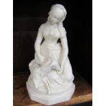 PARIAN GROUP, 19th Century octagonal base group of tambourine player with kid goat, 9.5" height