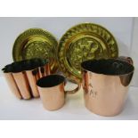 ANTIQUE METALWARE, copper fluted body gelatine mould, 5" dia, a pair of antique design miniature