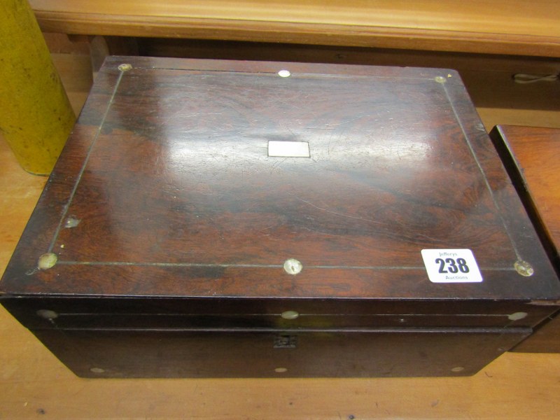 VICTORIAN BOXES, rosewood needlework box carcase; together with similar bone and mother-of-pearl - Image 2 of 5