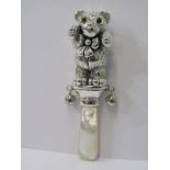 SILVER TEDDY BEAR BABY RATTLE