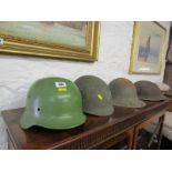 MILITARY, collection of 4 various military helmets