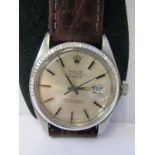 GENTLEMAN'S ROLEX OYSTER PERPETUAL DATE , on leather strap with Rolex buckle, serial no. 728314,