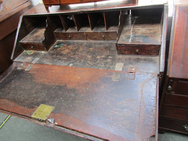 PROVINCIAL GEORGIAN OAK BUREAU, 4 graduated long drawers with period swan neck handle and crude - Image 2 of 2