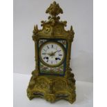 FRENCH ORMOLU MANTEL CLOCK, By Raingo Freres, inset Sevres style bird and floral painted panels,