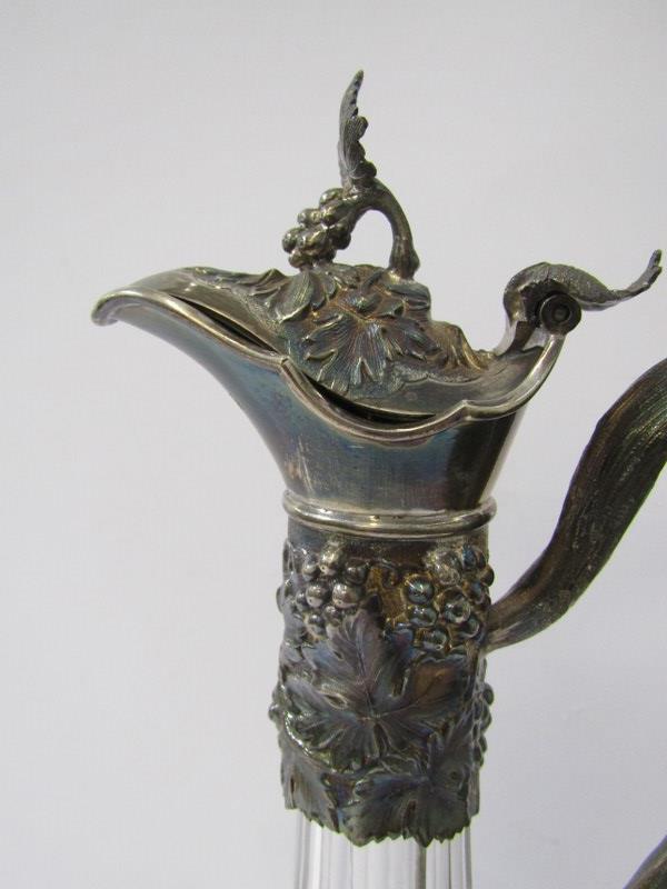 VICTORIAN SILVER MOUNTED CLARET JUG, with etched vine grape and leaf decoration, the silver mounts - Image 2 of 7