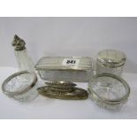 CONDIMENTS & DRESSING TABLEWARE, pair of silver rimmed glass salts, Birmingham HM with a silver