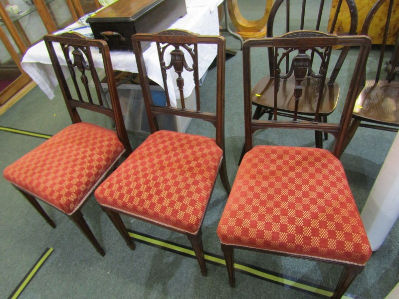 EDWARDIAN DINING CHAIRS, set of 6 carved walnut swag design back dining chairs with tapering - Image 3 of 3