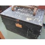 LUGGAGE, painted wooden storage box, fitted interior tray, 23" height 35" width