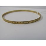 9ct YELLOW GOLD DIAMOND CUT BANGLE, approximately 4.5grms in weight