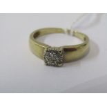 9CT YELLOW GOLD DIAMOND CLUSTER RING, illusion set diamonds to form solitaire look, size L