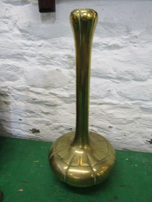 ORIENTAL METALWARE, plain brass lobed onion bodied 14" vase - Image 2 of 2