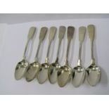 GEORGIAN SILVER TEA SPOONS, 6 Georgian Fiddle Pattern tea spoons, matched set with various dates and