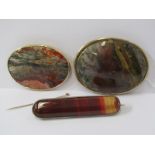 3 AGATE BROOCHES, 2 unilateral framed