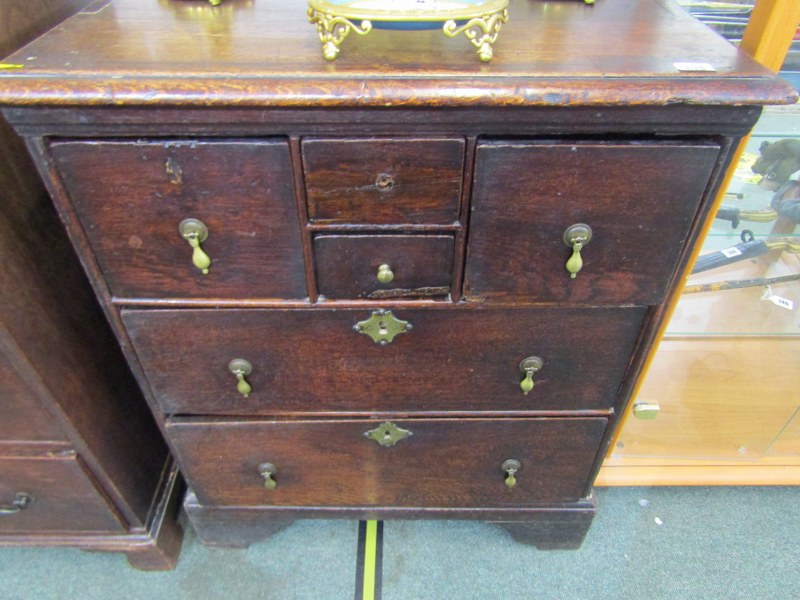 ANTIQUE OAK LINEN PRESS BASE, chest base of 4 short drawers and 2 long drawers with brass pear