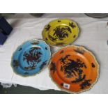 MASONS IRONSTONE, set of 3 "Gilt Dragon" pattern 10.5" dia wall plates of various ground colours