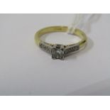 18CT YELLOW GOLD DIAMOND SOLITAIRE RING, principal transitional brilliant cut diamond in platinum