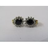 PAIR OF 9ct WHITE GOLD SAPPHIRE & DIAMOND CLUSTER EARRINGS, each earring has principal oval cut