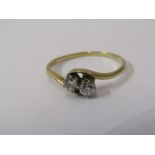 18ct YELLOW GOLD 2 STONE DIAMOND CROSS OVER RING, total diamond weight approximately 0.40ct, size