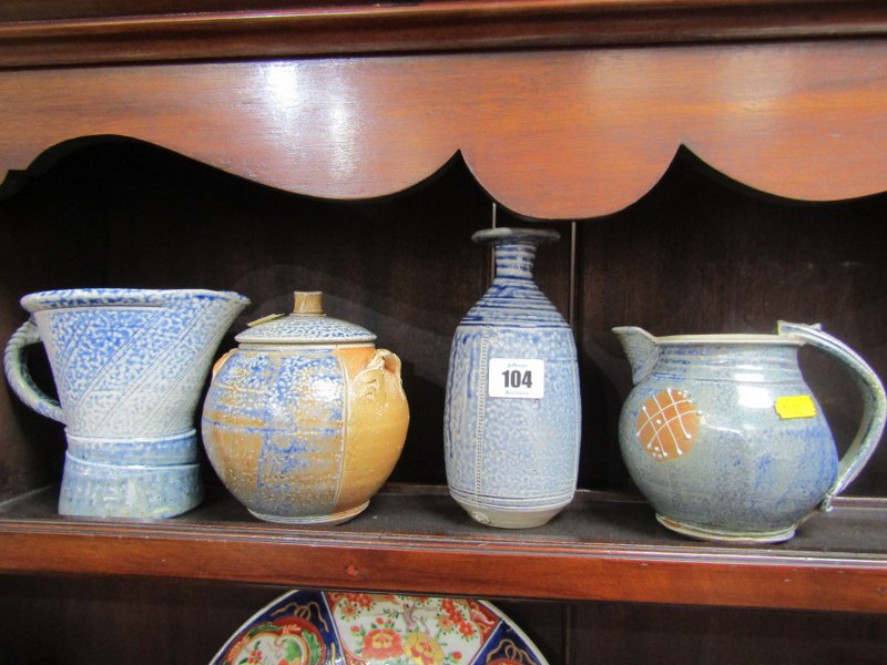 STUDIO POTTERY, collection of 4 pieces salt glazed Truro pottery by Barry Huggett, consisting of 2