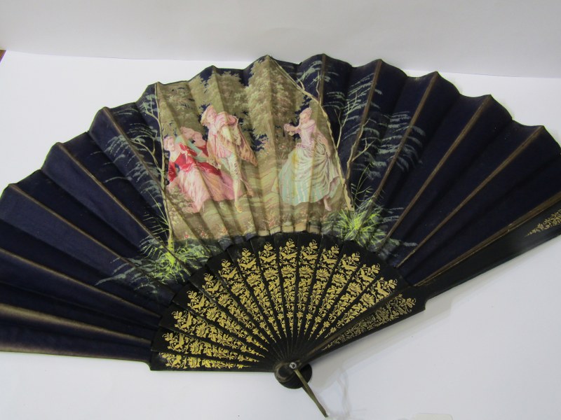 ANTIQUE FANS, 19th Century carved bone Continental fan decorated with Spanish family group, 10.5" - Image 7 of 9