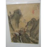 ORIENTAL ART, signed painting on silk "Mountain Riverscape", 9" x 7"